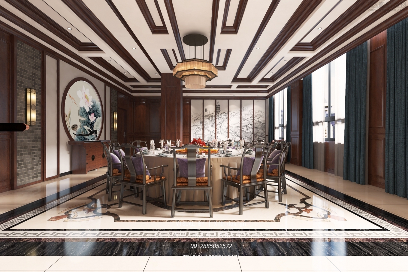 新中式餐厅包间包厢模型SU模型下载[ID:112214660]_建E室内设计网