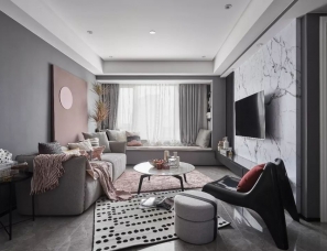 杭州尔间设计李信裕--高级灰+烟粉的89㎡平层公寓