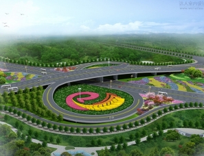 高架桥.立交桥景观绿化设计案例鸟瞰效果图